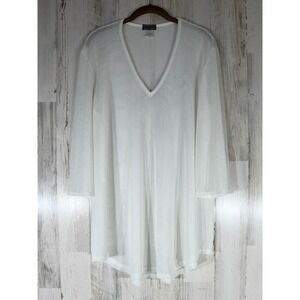 Jordan Taylor Tunic Coverup Size Large Mesh Open Knit V‎ Neck 3/4 Sleeve READ